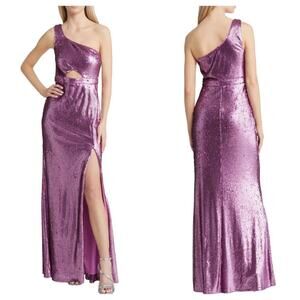Lulus Dress Prom Perfect Cutout One Shoulder Maxi Sequin Gown Pink Purple XS